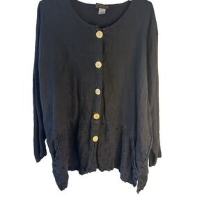 Vtg Linen Liz & Jane Lagenlook Faded Black Tunic Oversized One Size Women Boho